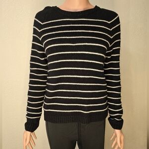 Madewell Navy Quilted Studio Mockneck Sweatshirt in Stripe (M)
